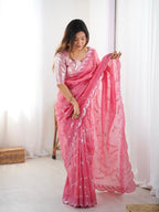 Premium Gold Crush Ready To Wear Saree With Embroidered Blouse