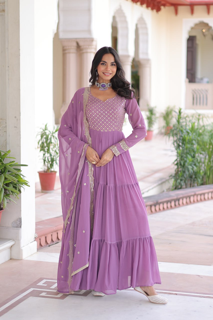 Premium Faux Georgette Frill Gown with Dupatta for Women – Party Wear Gown