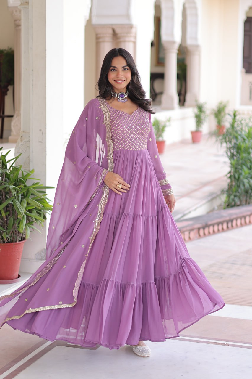 Premium Faux Georgette Frill Gown with Dupatta for Women – Party Wear Gown