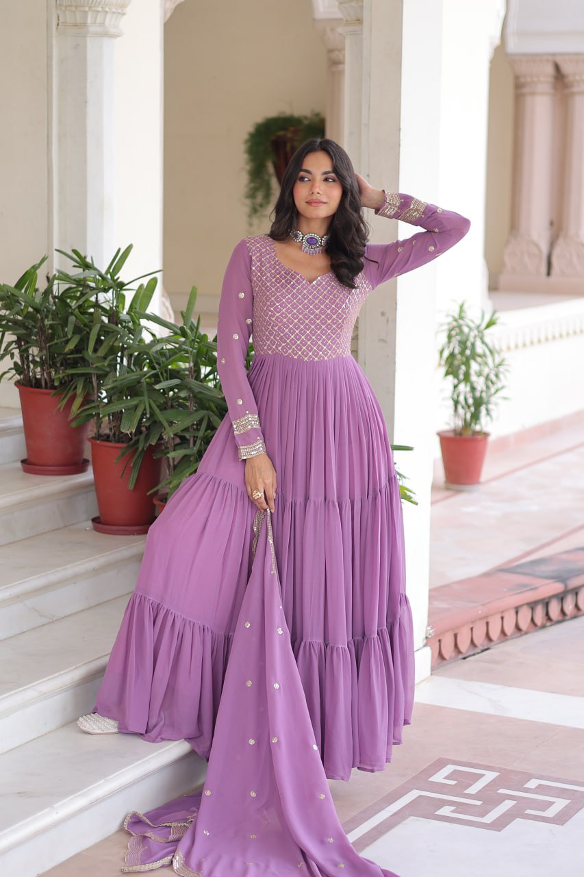 Premium Faux Georgette Frill Gown with Dupatta for Women – Party Wear Gown