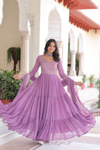 Premium Faux Georgette Frill Gown with Dupatta for Women – Party Wear Gown