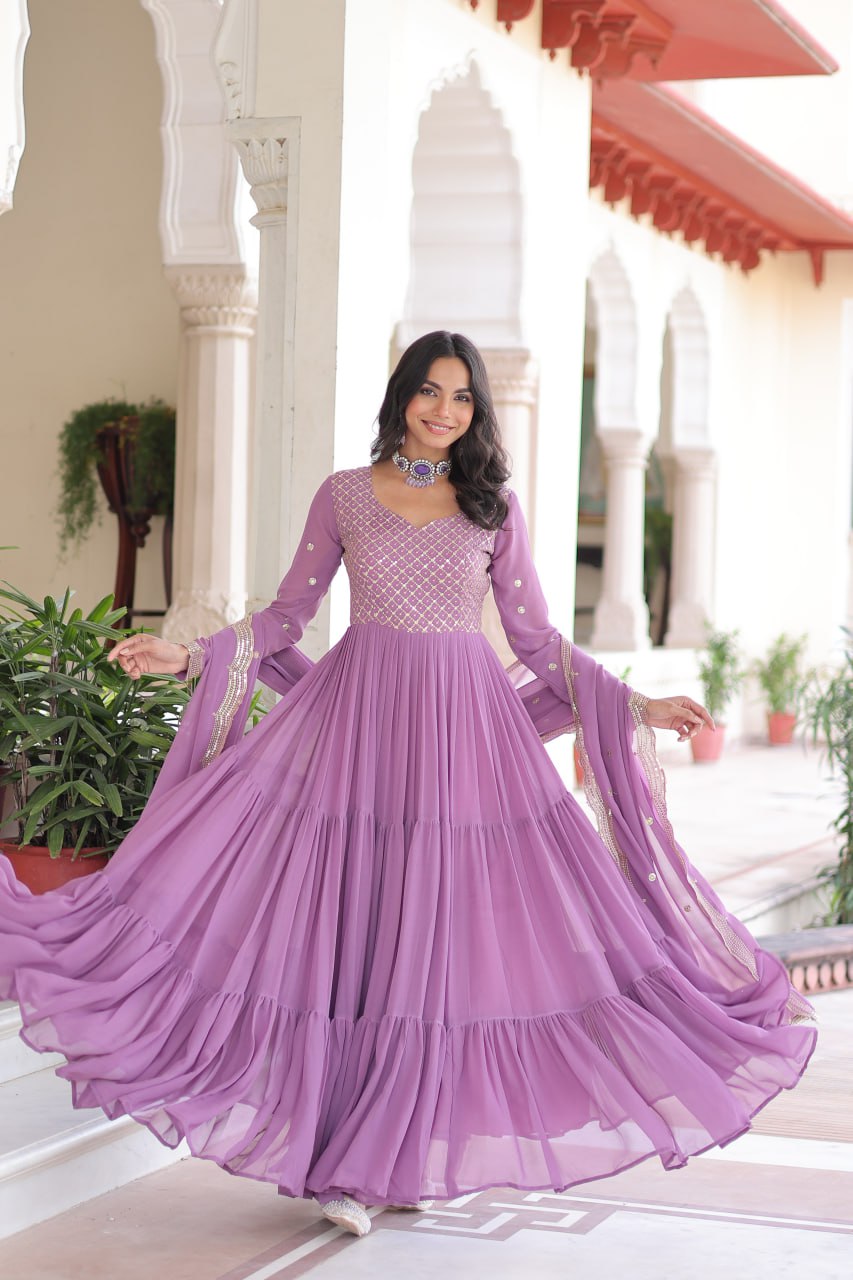 Premium Faux Georgette Frill Gown with Dupatta for Women – Party Wear Gown