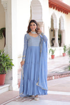 Premium Faux Georgette Frill Gown with Dupatta for Women – Party Wear Gown