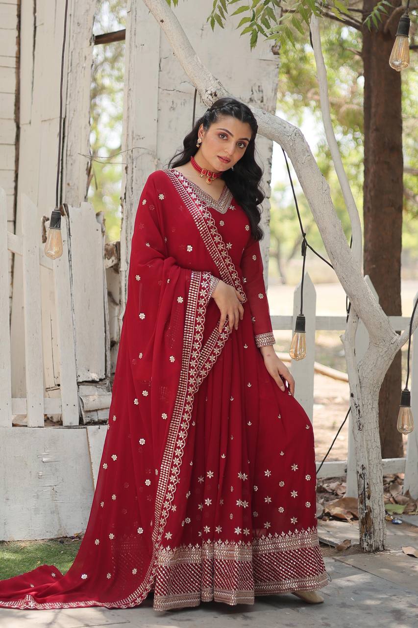 Premium Faux Blooming Anarkali Gown with Dupatta