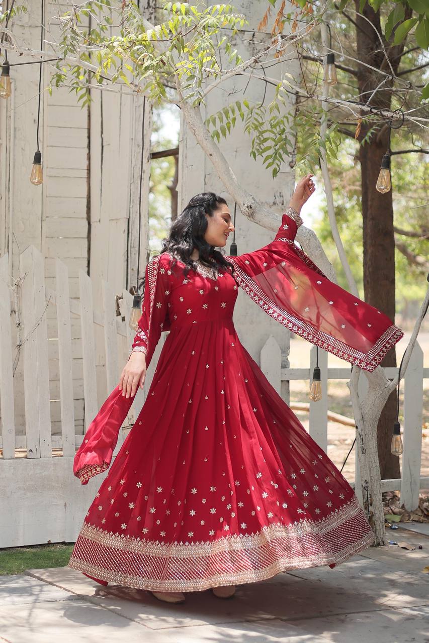 Premium Faux Blooming Anarkali Gown with Dupatta