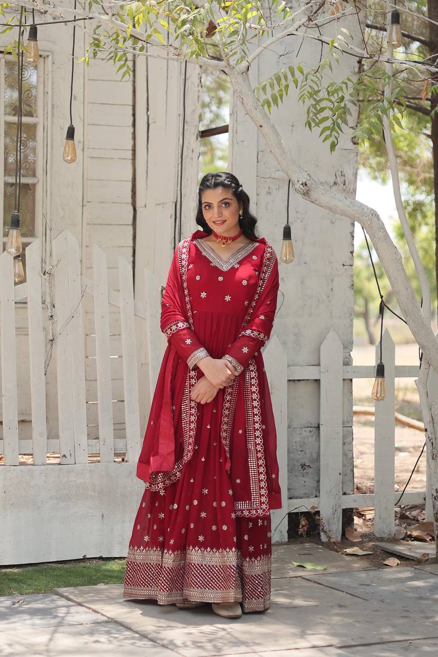 Premium Faux Blooming Anarkali Gown with Dupatta