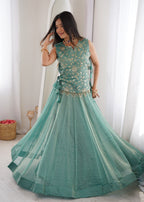 Premium Salsa Crush Lehenga Choli with Zari Embroidered Koti