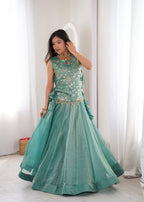 Premium Salsa Crush Lehenga Choli with Zari Embroidered Koti