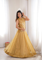 Premium Salsa Crush Lehenga Choli with Zari Embroidered Koti