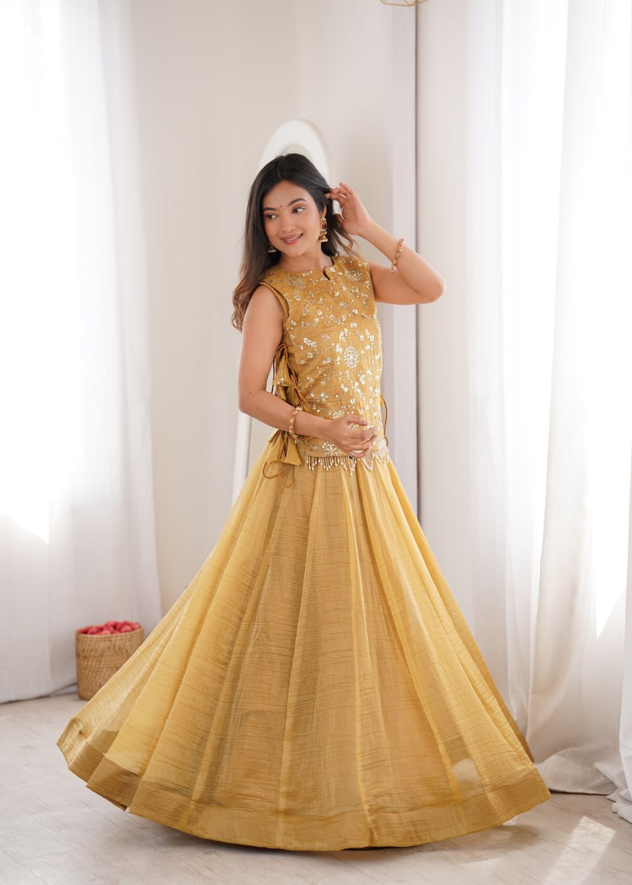 Premium Salsa Crush Lehenga Choli with Zari Embroidered Koti