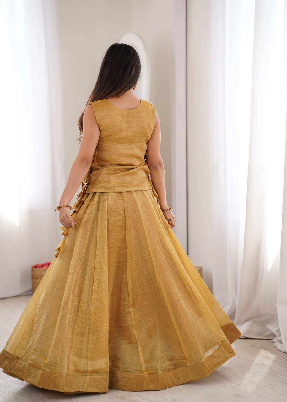 Premium Salsa Crush Lehenga Choli with Zari Embroidered Koti