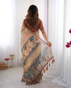 Premium Linen Cotton Digital Print Saree with Matching Blouse