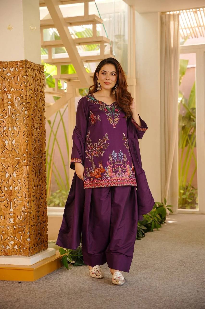 Premium Designer Farshi Plazo Suit Set with Dupatta
