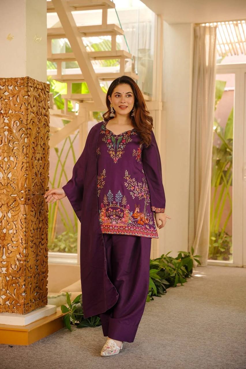 Premium Designer Farshi Plazo Suit Set with Dupatta