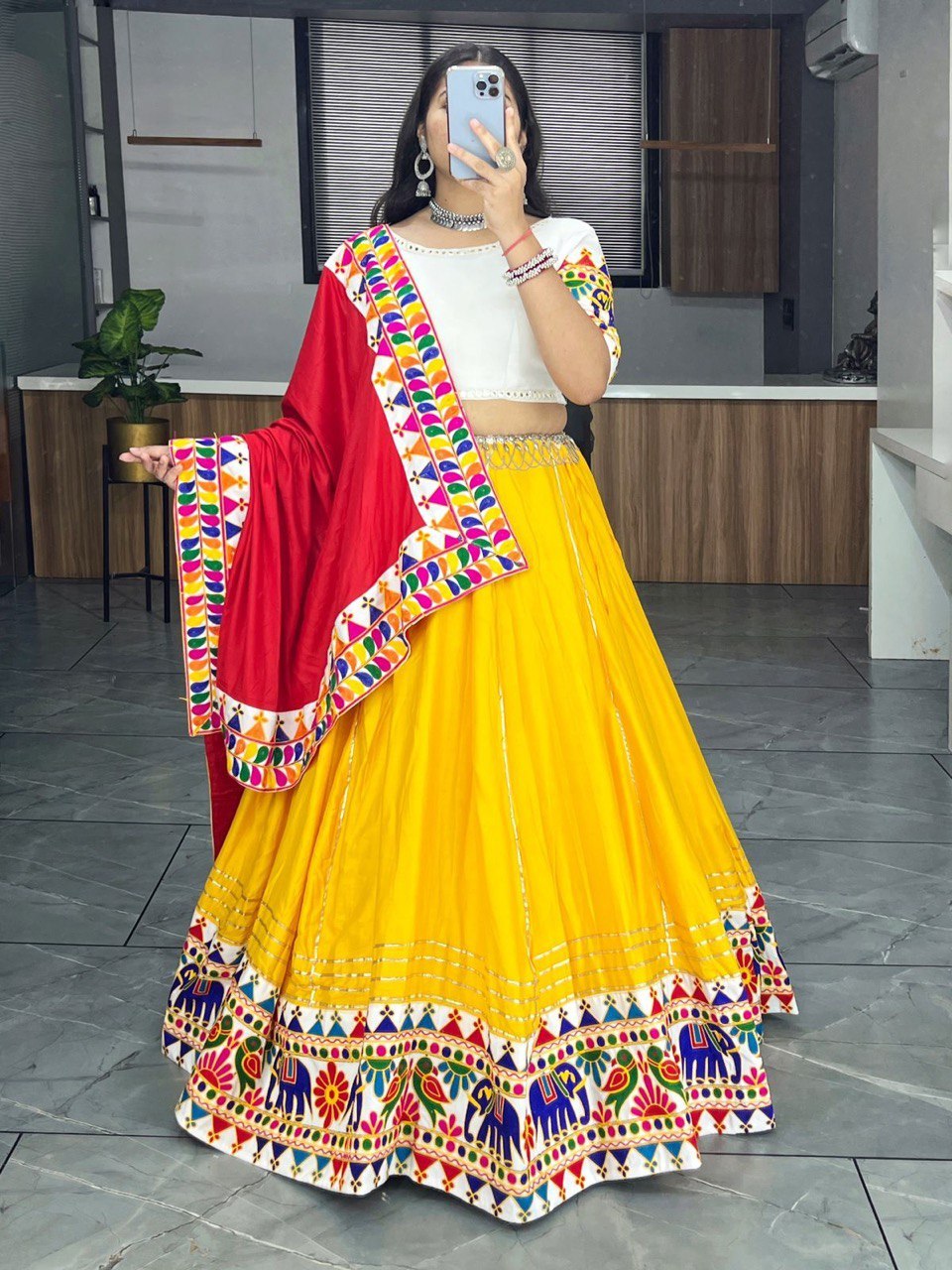 Navratri Festival yellow white outfit