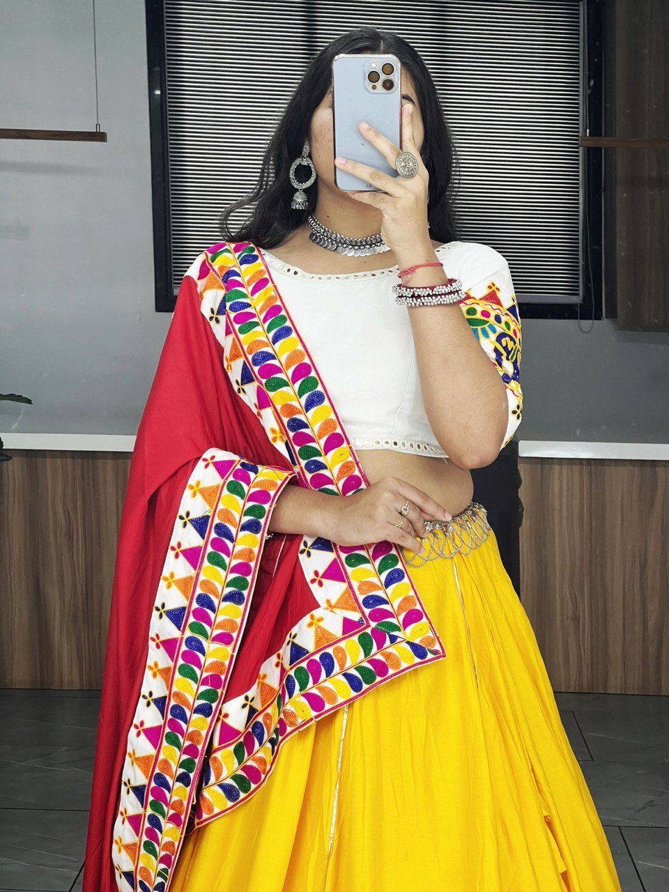 Navratri Festival yellow white outfit