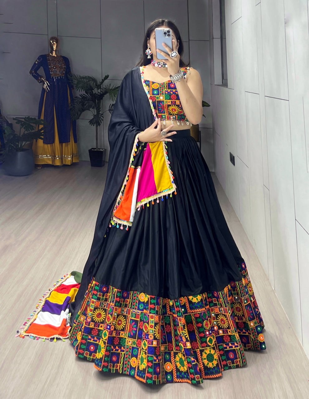 Navratri Lehenga Choli Set with Gamthi Mirror Work And Colorful Dupatta