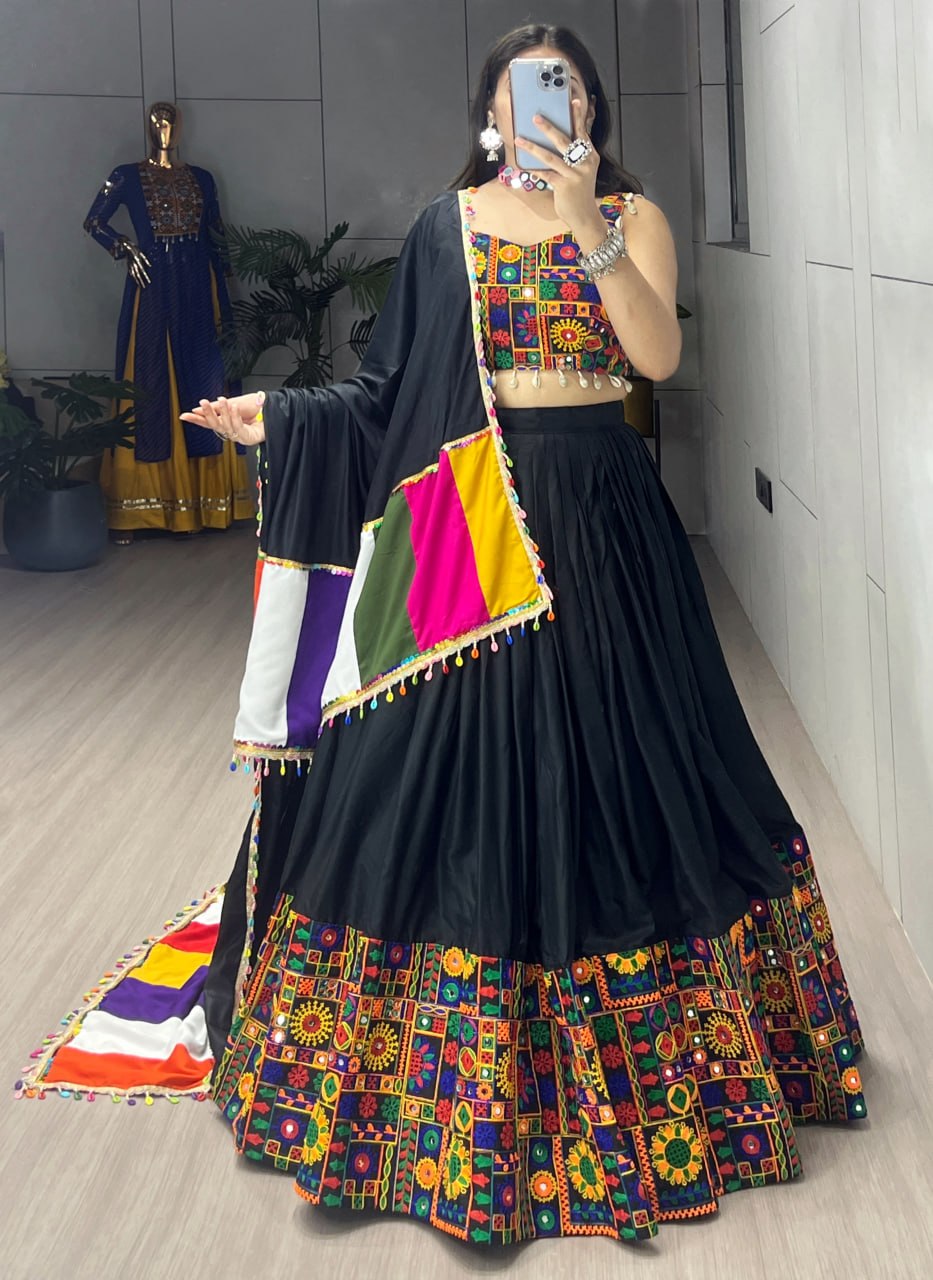 Navratri Lehenga Choli Set with Gamthi Mirror Work And Colorful Dupatta
