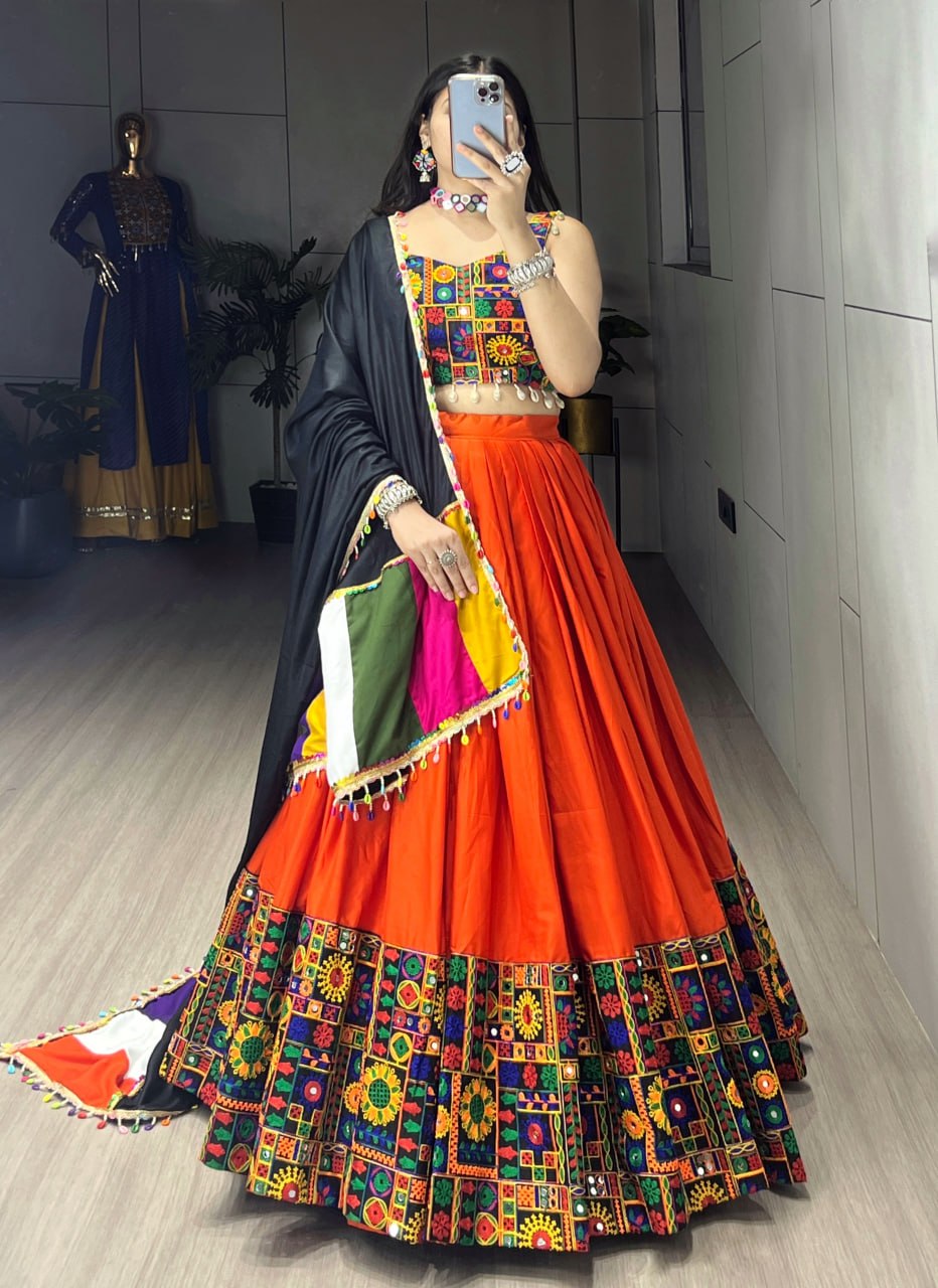 Navratri Lehenga Choli Set with Gamthi Mirror Work And Colorful Dupatta