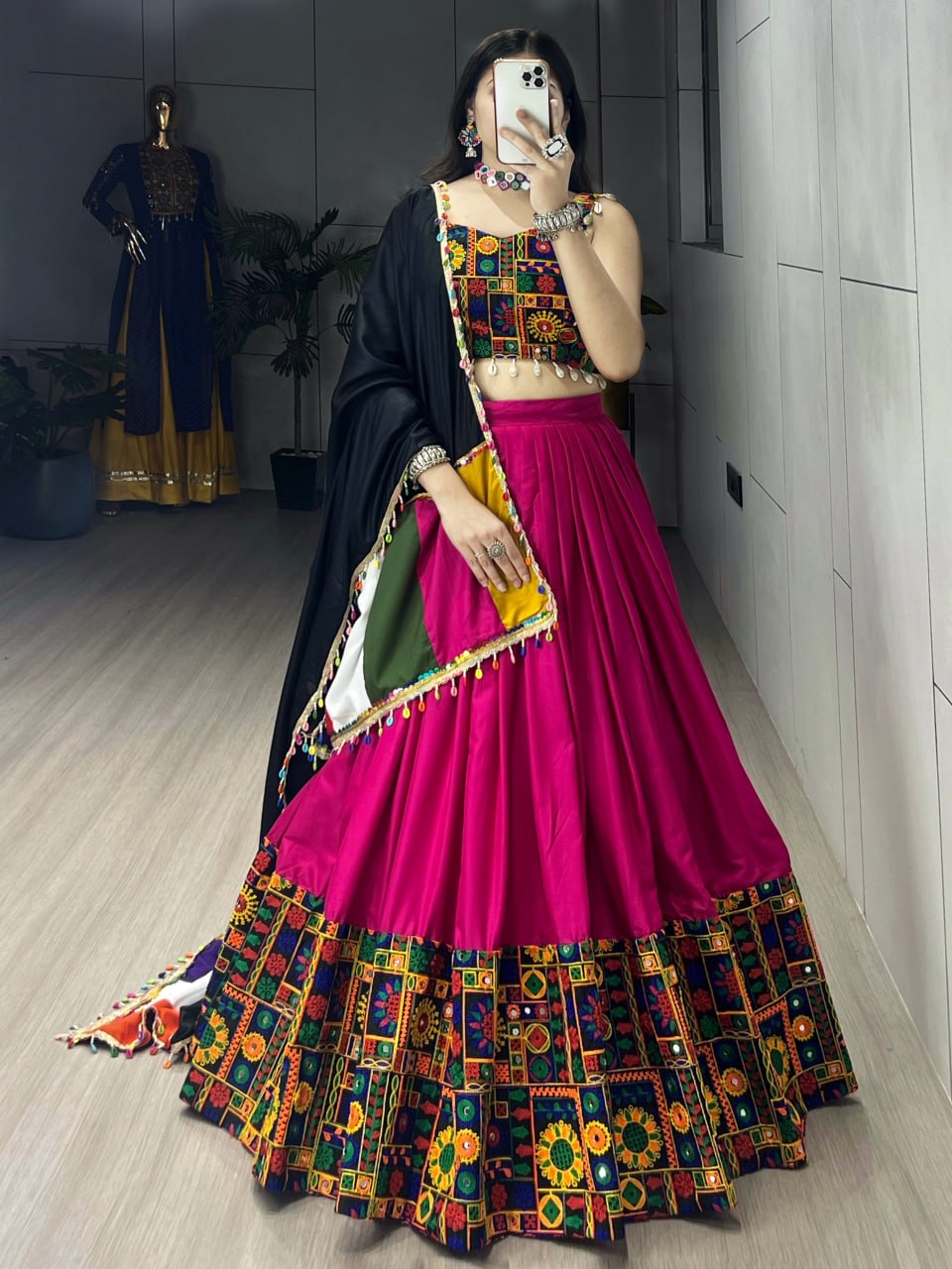 Navratri Lehenga Choli Set with Gamthi Mirror Work And Colorful Dupatta