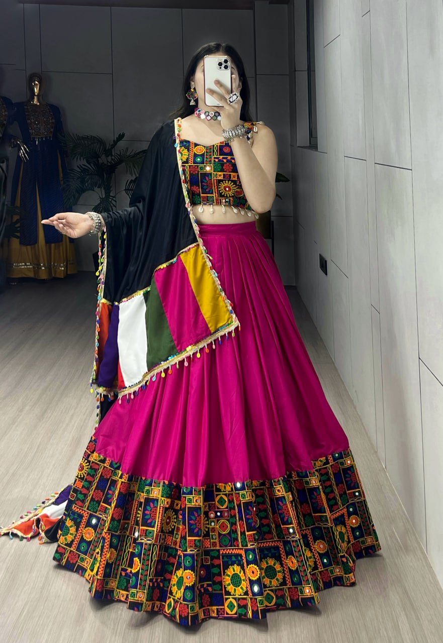 Navratri Lehenga Choli Set with Gamthi Mirror Work And Colorful Dupatta