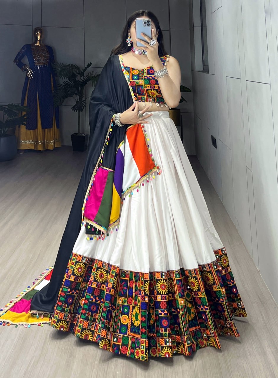 Navratri Lehenga Choli Set with Gamthi Mirror Work And Colorful Dupatta