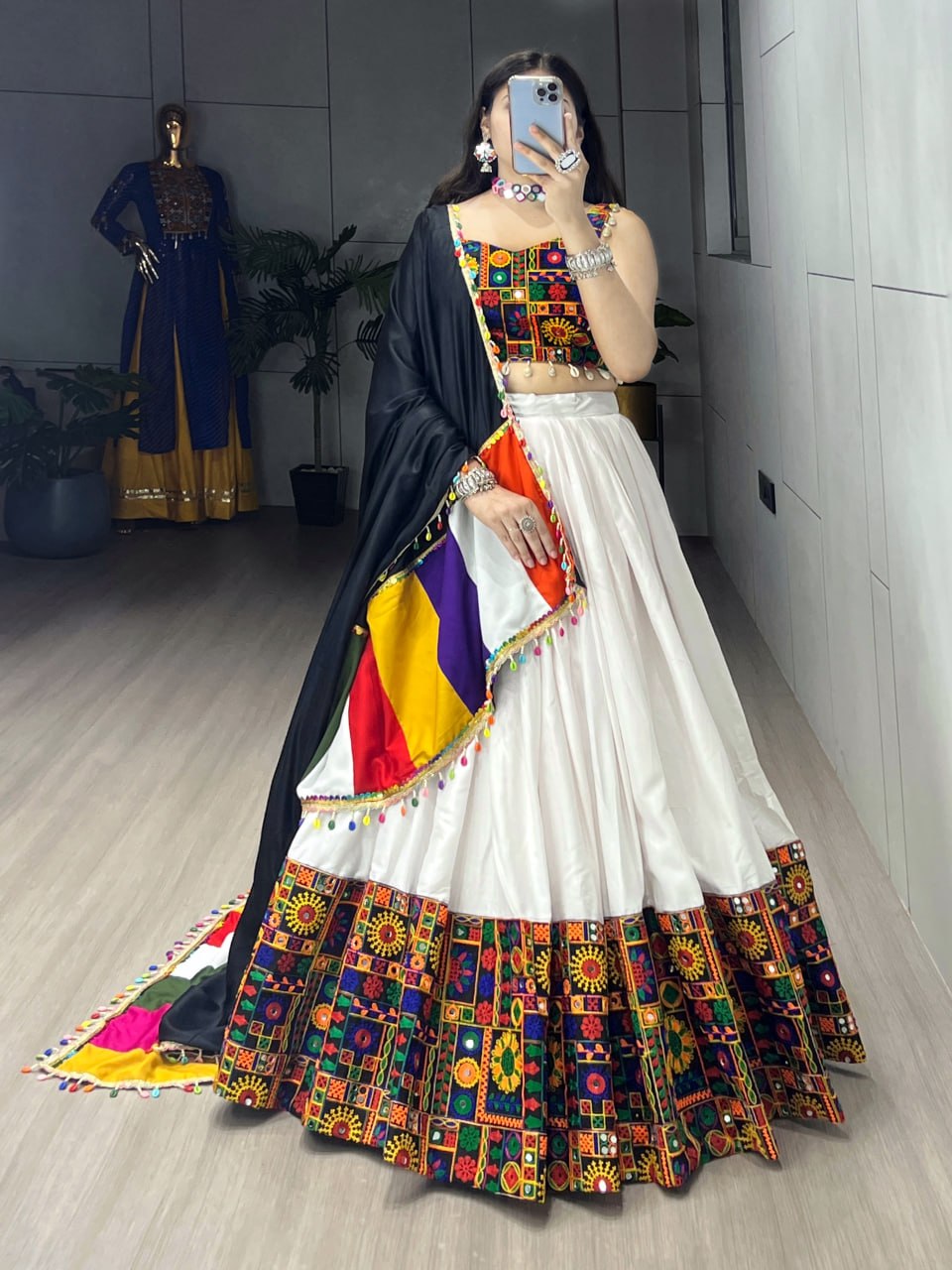 Navratri Lehenga Choli Set with Gamthi Mirror Work And Colorful Dupatta
