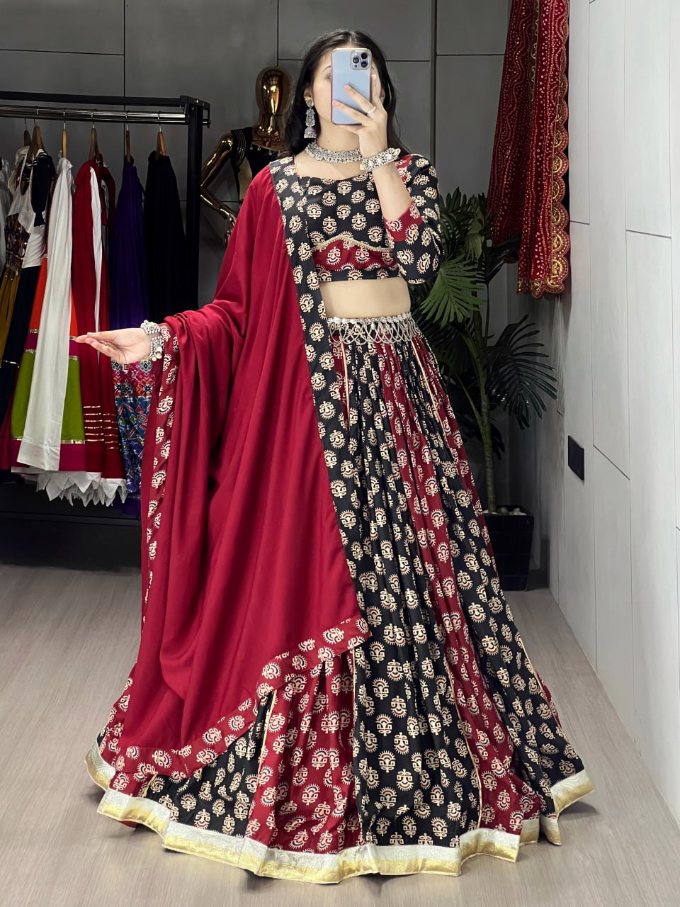 traditional ajrakh lehenga choli