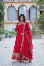 Premium Red Embroidered Gown with Dupatta – Wedding & Party Wear