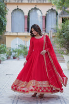 Premium Red Embroidered Gown with Dupatta – Wedding & Party Wear