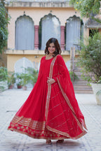 Premium Red Embroidered Gown with Dupatta – Wedding & Party Wear