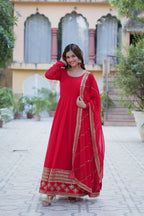 Premium Red Embroidered Gown with Dupatta – Wedding & Party Wear