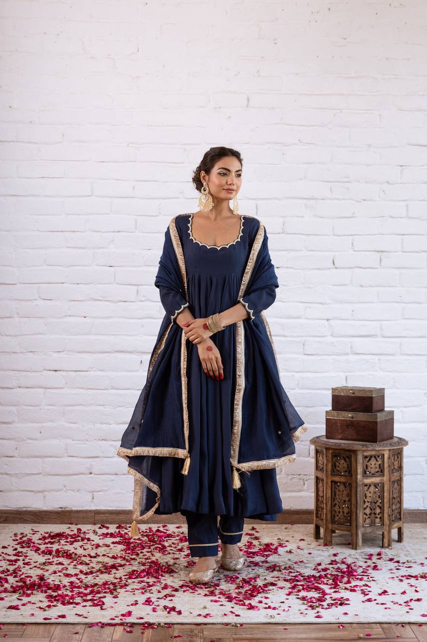 Premium Vichitra Silk Anarkali Gown Set with Dupatta