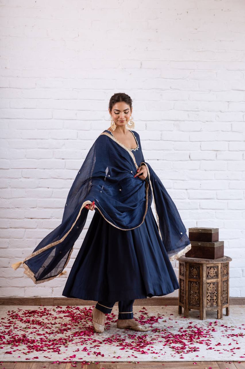 Premium Vichitra Silk Anarkali Gown Set with Dupatta