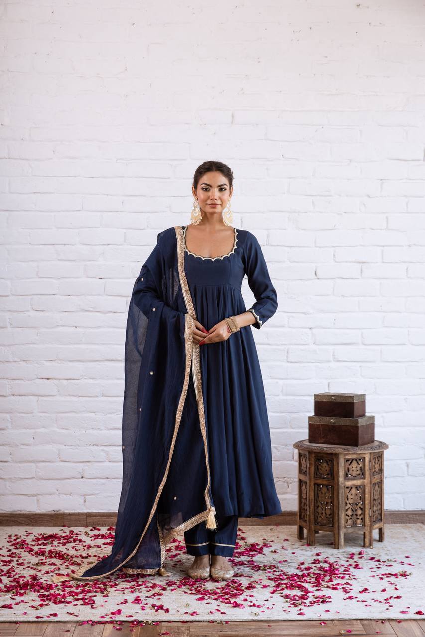 Premium Vichitra Silk Anarkali Gown Set with Dupatta