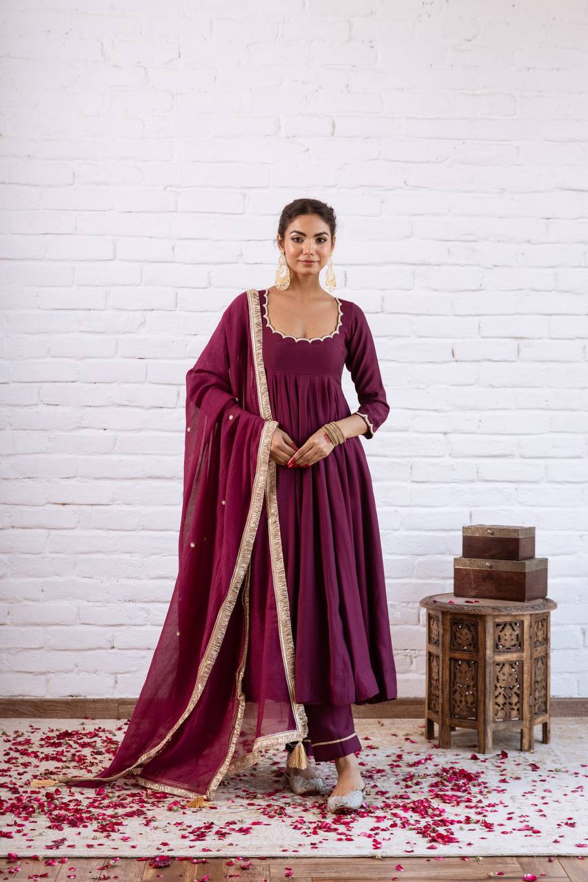 Premium Vichitra Silk Anarkali Gown Set with Dupatta