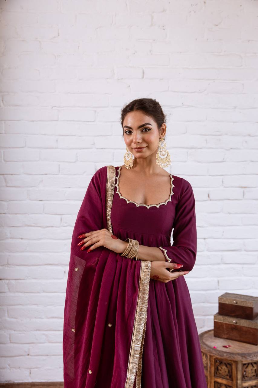 Premium Vichitra Silk Anarkali Gown Set with Dupatta