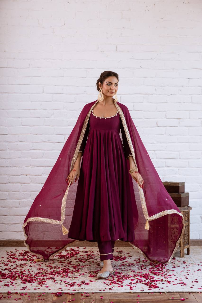 Premium Vichitra Silk Anarkali Gown Set with Dupatta