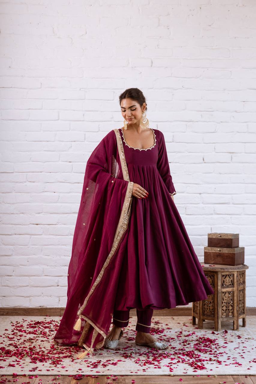 Premium Vichitra Silk Anarkali Gown Set with Dupatta