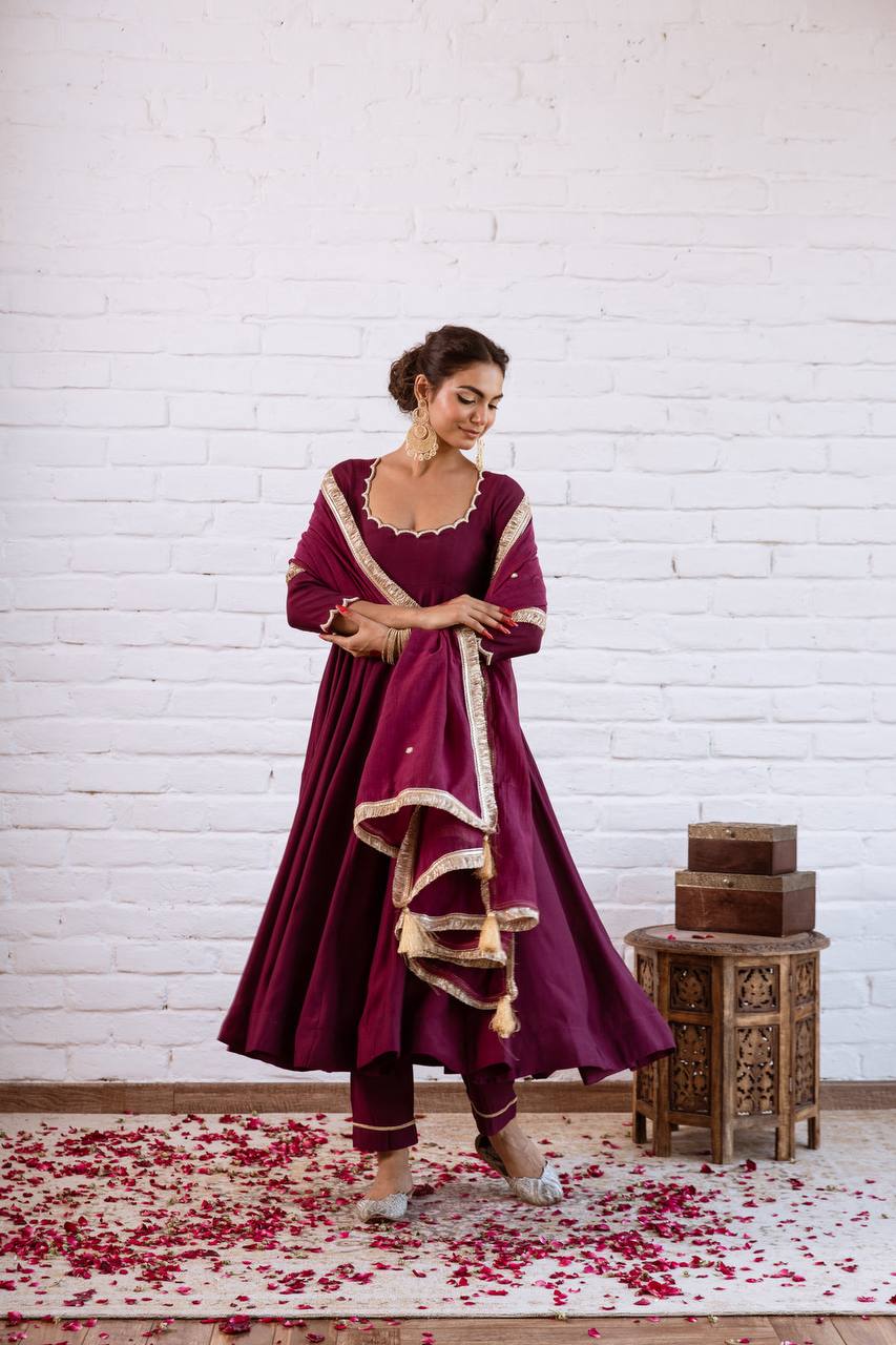 Premium Vichitra Silk Anarkali Gown Set with Dupatta