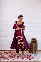 Premium Vichitra Silk Anarkali Gown Set with Dupatta