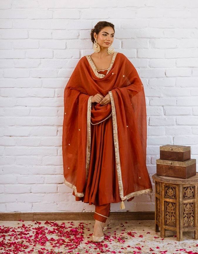 Premium Vichitra Silk Anarkali Gown Set with Dupatta