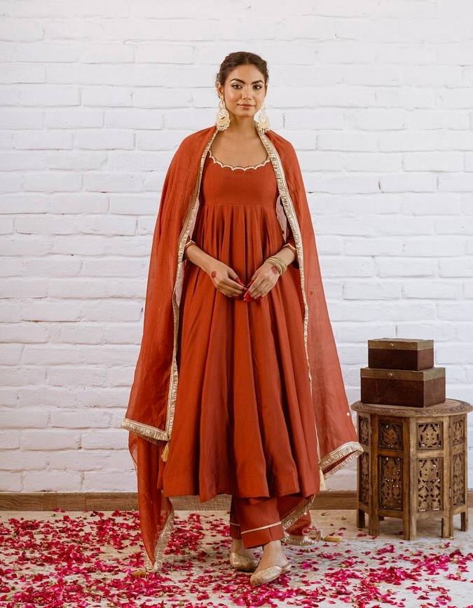 Premium Vichitra Silk Anarkali Gown Set with Dupatta