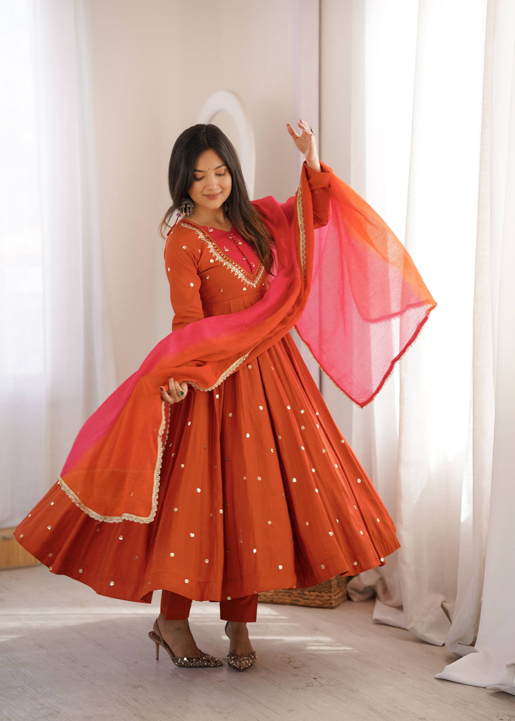 Raksha Bandhan Special Embroidered Anarkali Suit Set with Real Mirror Work