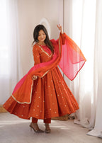 Raksha Bandhan Special Embroidered Anarkali Suit Set with Real Mirror Work