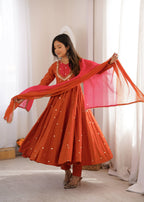 Raksha Bandhan Special Embroidered Anarkali Suit Set with Real Mirror Work