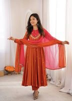 Raksha Bandhan Special Embroidered Anarkali Suit Set with Real Mirror Work
