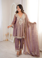 Premium Fendy Fabric Real Mirror Embroidered Kurti Pant Dupatta Set
