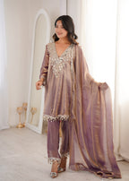 Premium Fendy Fabric Real Mirror Embroidered Kurti Pant Dupatta Set