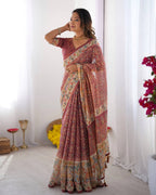 Premium Linen Cotton Floral Digital Print Saree with Designer Pallu